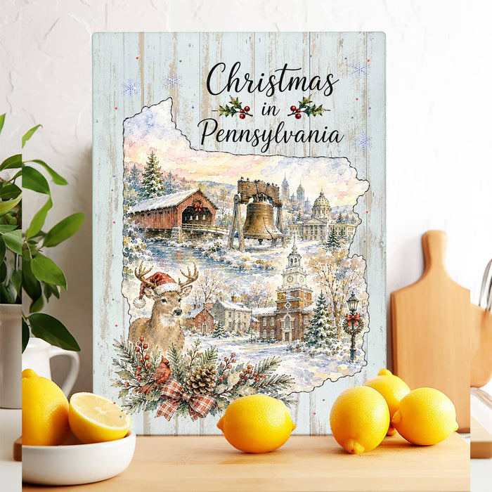 Christmas in Pennsylvania State Map Glass Cutting Board