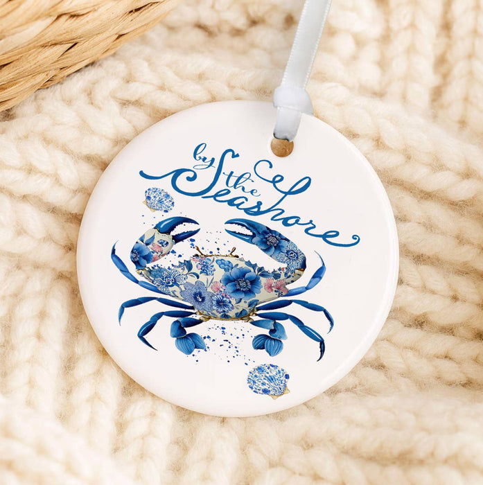 Floral Blue Crab by the Seashore Ornament