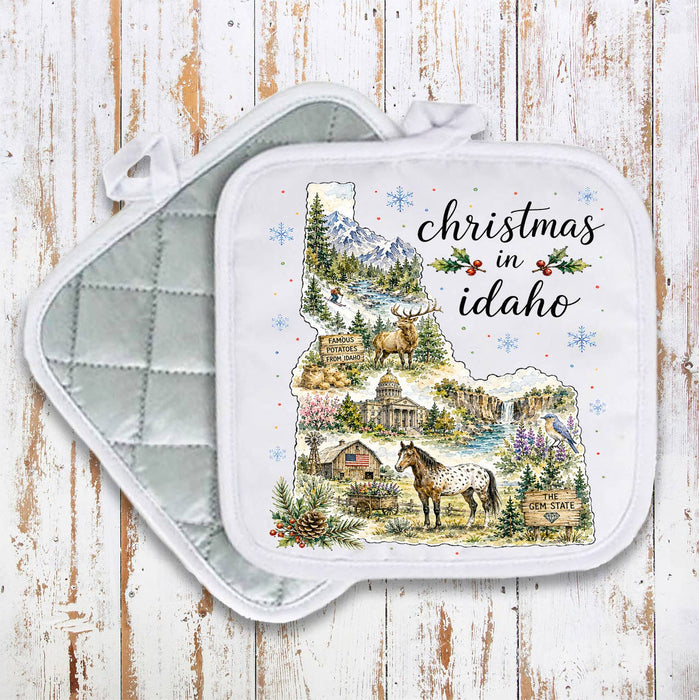 Christmas in Idaho State Map Pot Holder