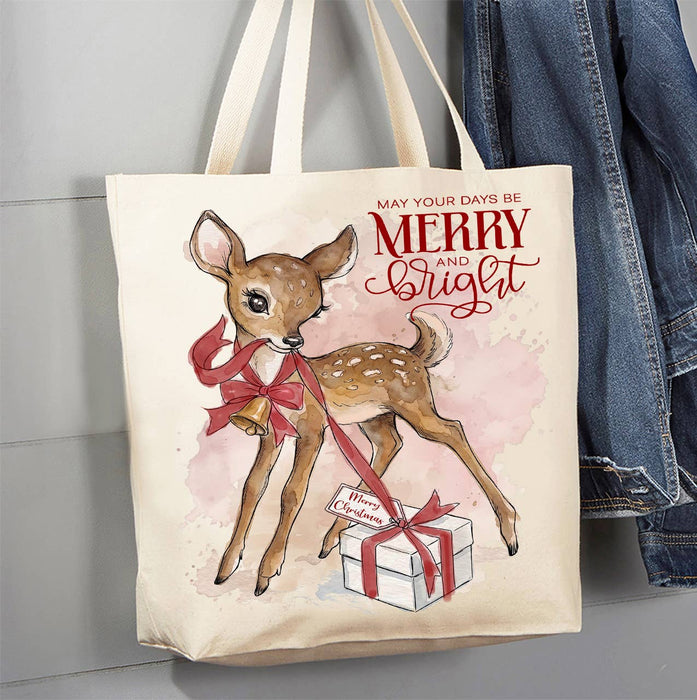 Vintage Christmas Reindeer Canvas Tote Bag