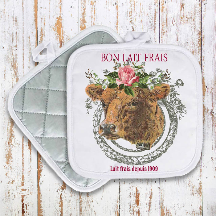 Country Vintage French Farm Cow Pot Holder Oven Mitt