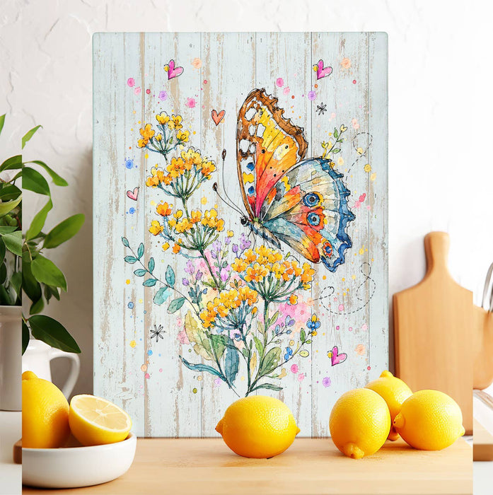 Spring Butterflies Wildflowers Glass Cutting Board