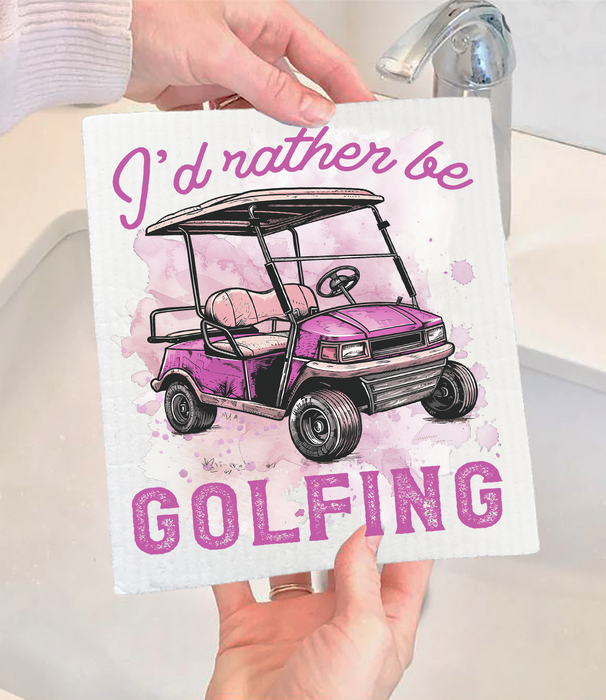 I'd Rather be Golfing Pink Swedish Dishcloth