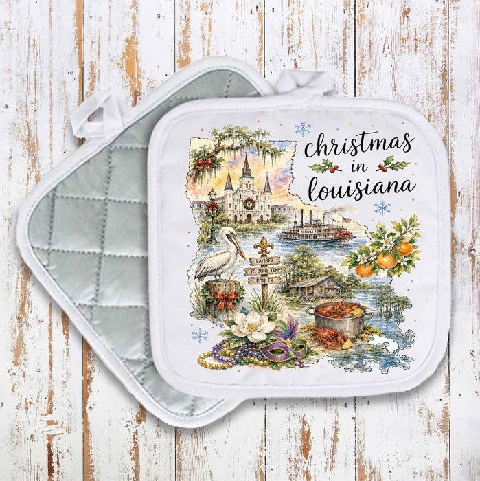 Christmas in Louisiana State Map Pot Holder