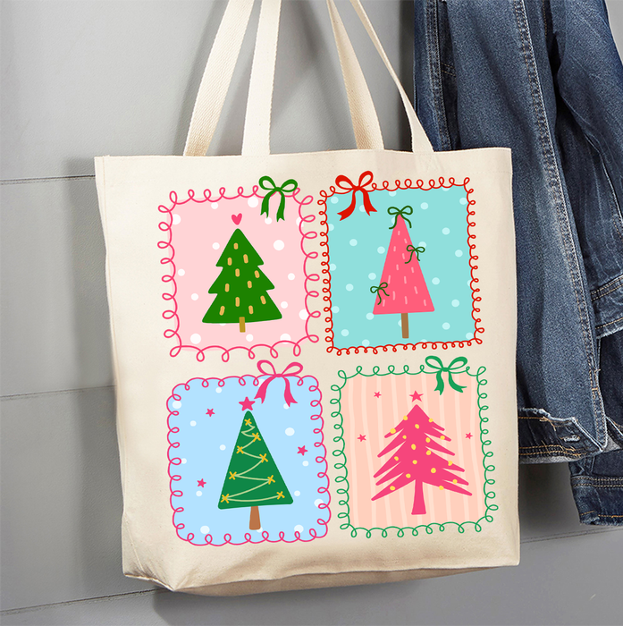 Christmas Tree Hand-Drawn Frame Canvas Tote Bag