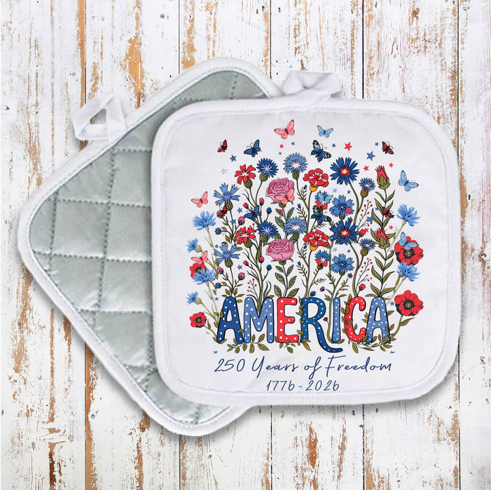 Patriotic Flowers 250 Anniversary America Pot Holder