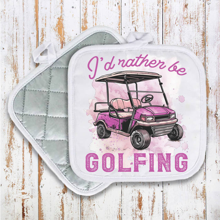 I'd Rather be Golfing Pink Pot Holder Oven Mitt