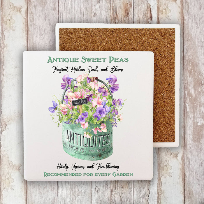 Antique Sweet Peas Flowers Stone Coaster