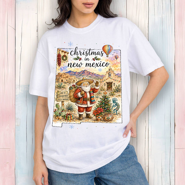 Christmas in New Mexico State Map T-Shirt