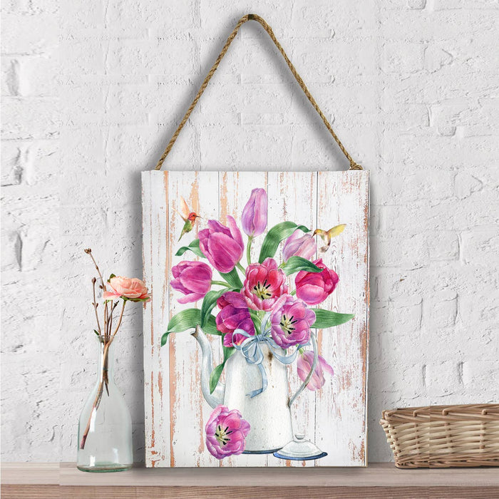 Spring Garden Tulips Hummingbirds Wall Decor