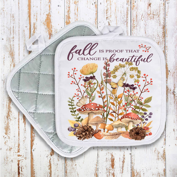Fall is Beautiful Wildflower Mushroom  Pot Holder