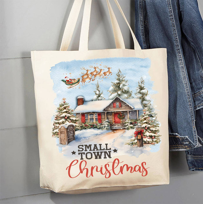 Small Town Christmas Santa Canvas Tote Bag