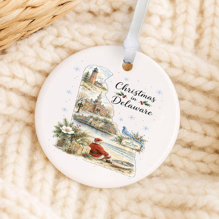 Christmas in Delaware State Map Ornament