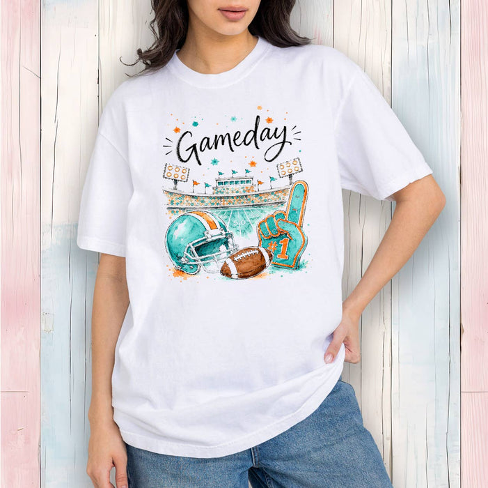 Gameday Football Aqua & Orange T-Shirt