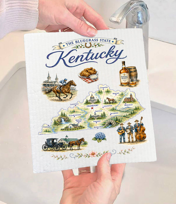 Kentucky State Map Landmark Swedish Dishcloth