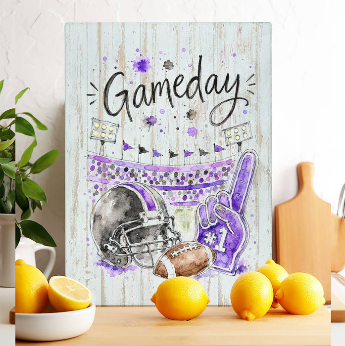 Gameday Football Black & Purple Glass Cutting Board