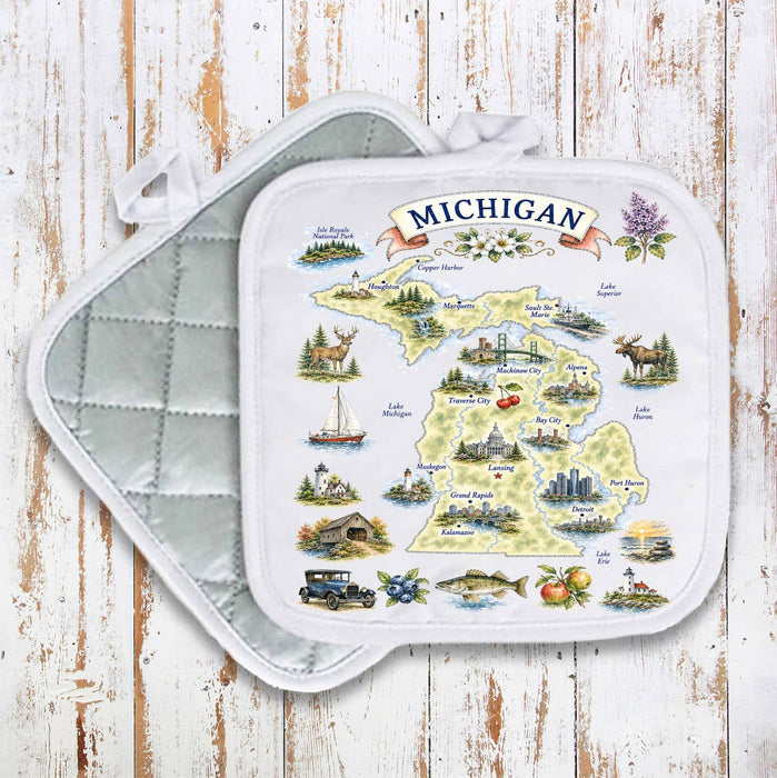 Michigan State Map Landmark Pot Holder