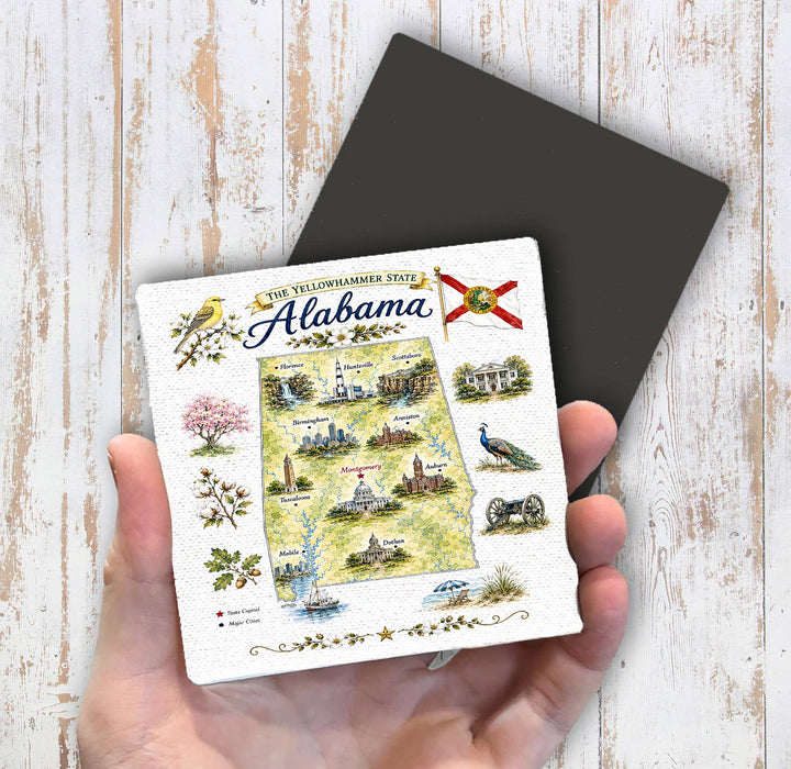 Alabama State Map Landmark Magnet Fridge