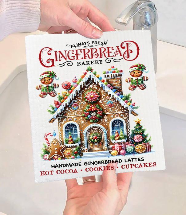 Christmas Gingerbread Bakery House Swedish Dishcloth