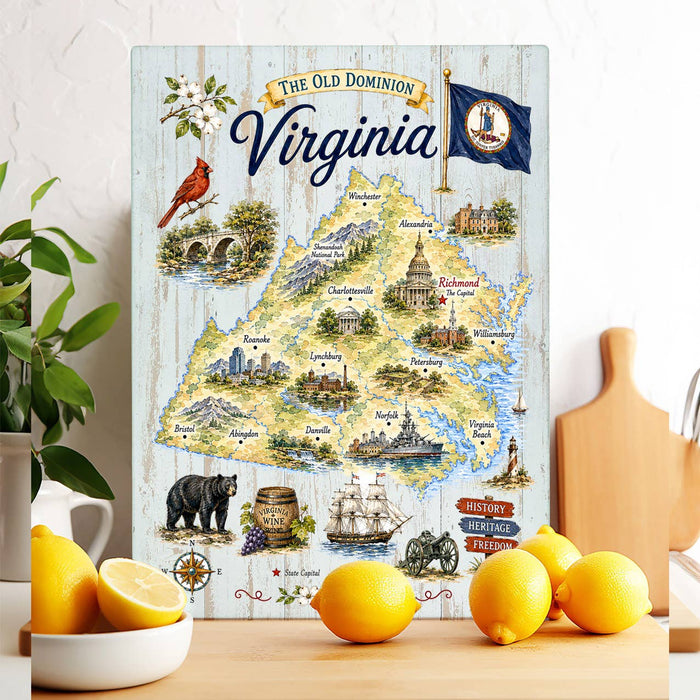 Virginia State Map Landmark Glass Cutting Board