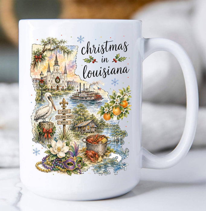 Christmas in Louisiana State Map Coffee Mug