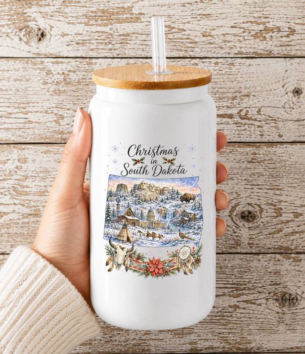 Christmas in South Dakota State Map Glass Cup