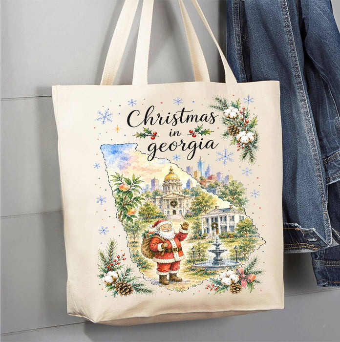 Christmas in Georgia State Map Canvas Tote Bag