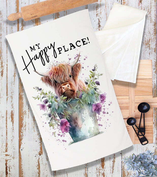 Highland Cow My Happy Place Terry Cloth Towel