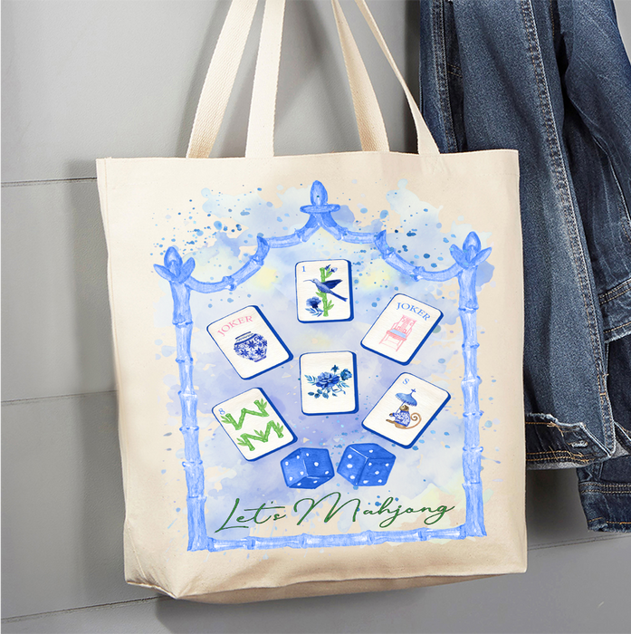 Let's Mahjong Blue Canvas Tote Bag