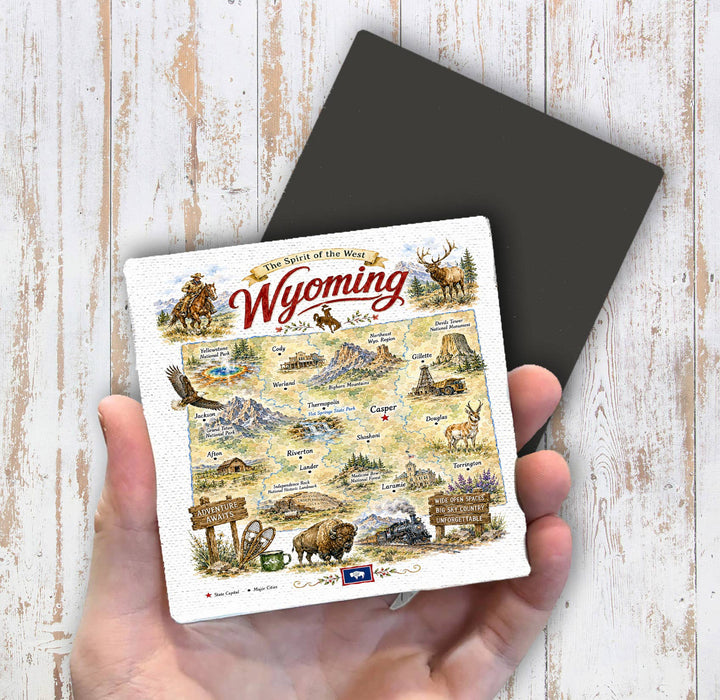 Wyoming State Map Landmark Magnet Fridge