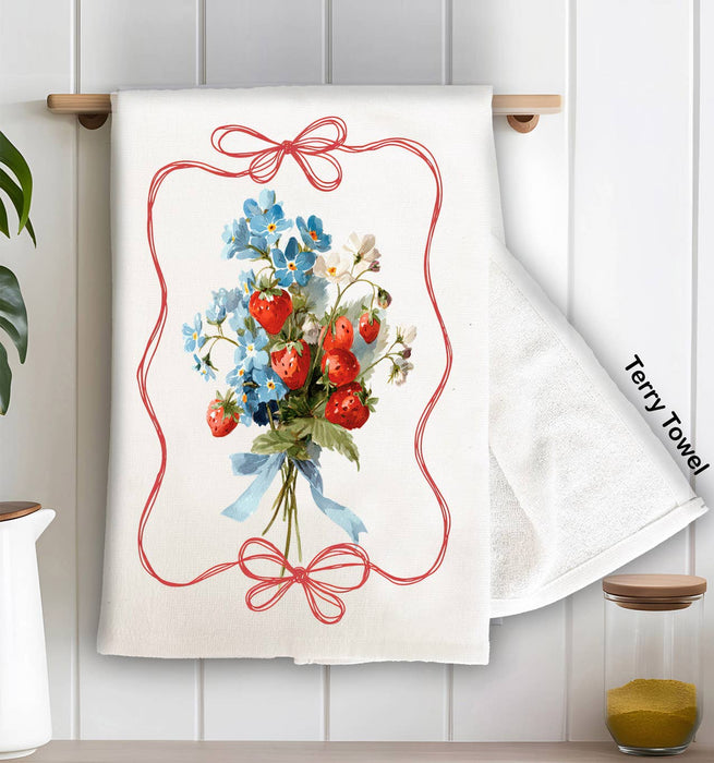 Vintage Strawberries Kitchen Terry Towel