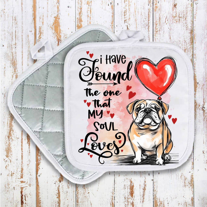 Dog Bull Dog Found My Love Valentine Pot Holder Oven Mitt