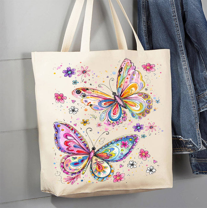 Whimsical Colorful Butterflies Canvas Tote Bag