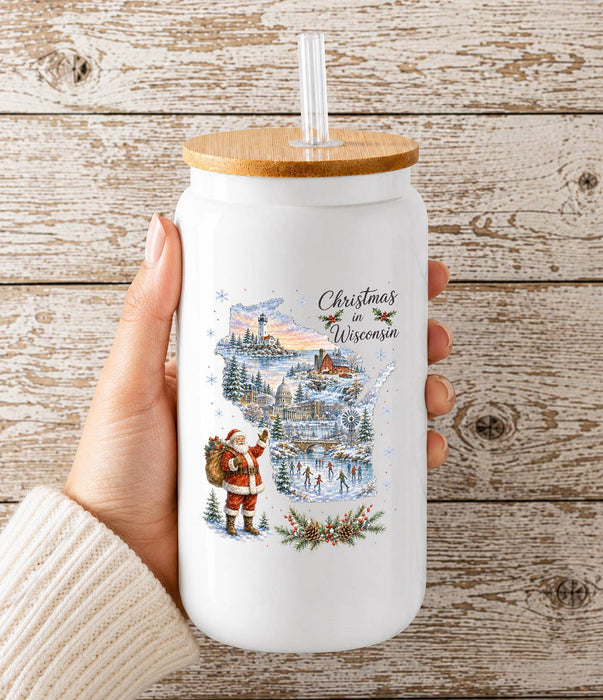 Christmas in Wisconsin State Map Glass Cup