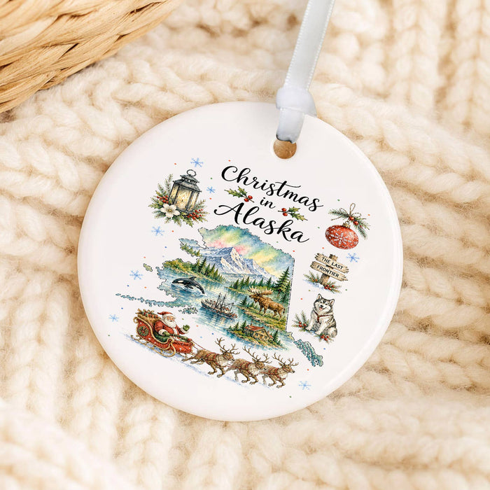Christmas in Alaska State Map Ornament
