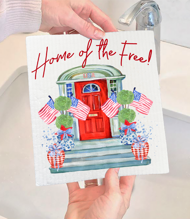 Patriotic Red Door Home of the Free Swedish Dishcloth