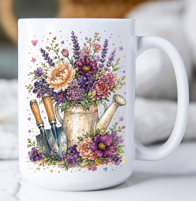Watercolor Flower Watering Can Garden Coffee Mug