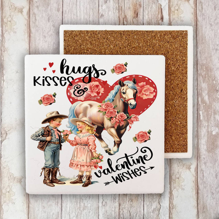 Vintage Western Cowboy Valentine Stone Coaster