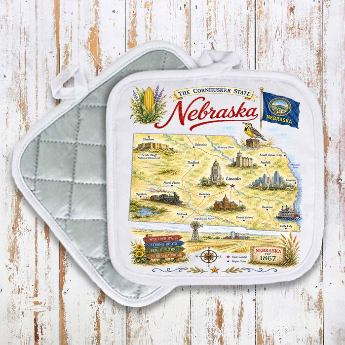 Nebraska State Map Landmark Pot Holder