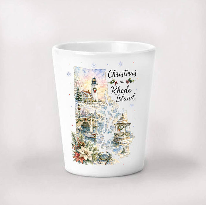Christmas in Rhode Island State Map Shot Glass