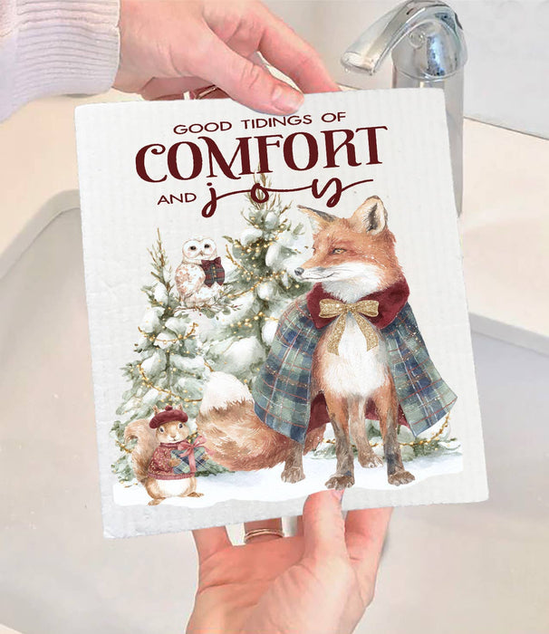 Christmas Good Tidings Snow Fox Swedish Dishcloth