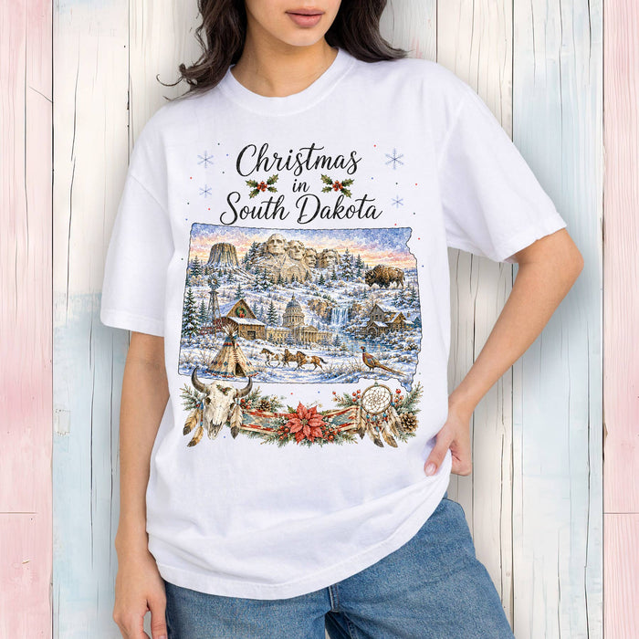 Christmas in South Dakota State Map T-Shirt