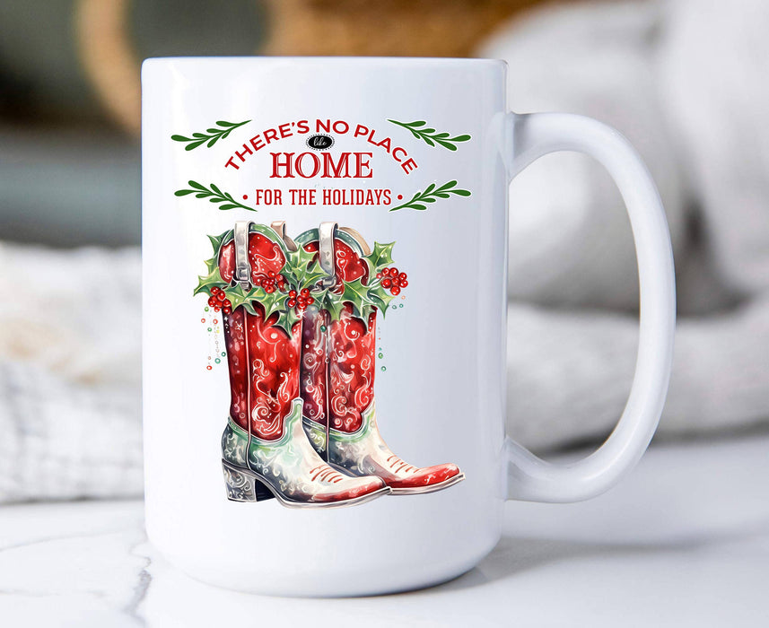 Christmas Holly Red Cowboy Boots Western Coffee Mug