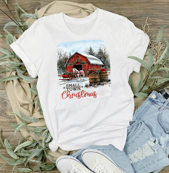 Small Town Christmas Horse and Barn T-Shirt