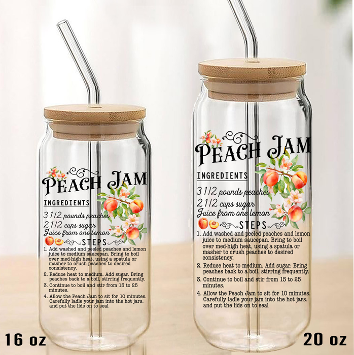 Fresh Peach Jam Recipe  Can Glass with Lid Straw