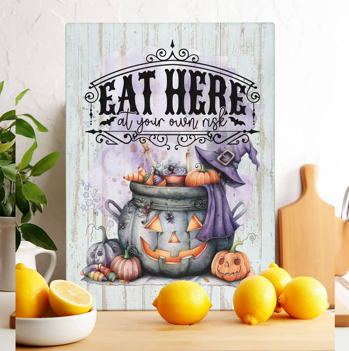 Halloween Eat at your Own Risk Glass Cutting Board