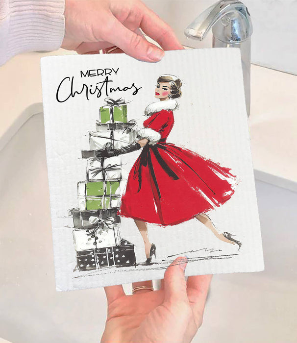 Retro Christmas 1950 Ladies Swedish Dishcloth