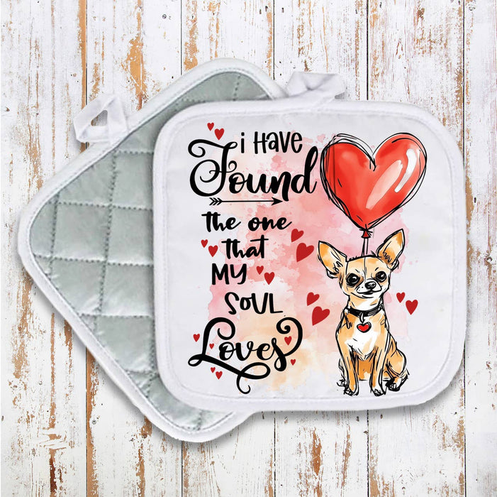Dog Chihuahua Found My Love Valentine Pot Holder Oven Mitt