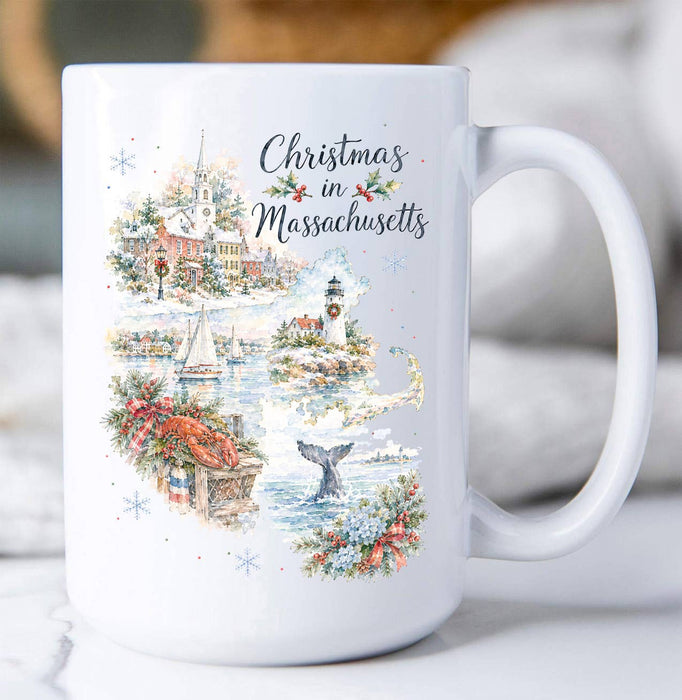 Christmas in Massachusetts State Map Coffee Mug