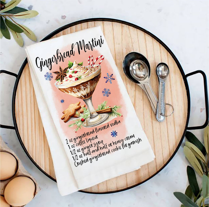 Christmas Cocktail Gingerbread Martini Recipe Tea Towel